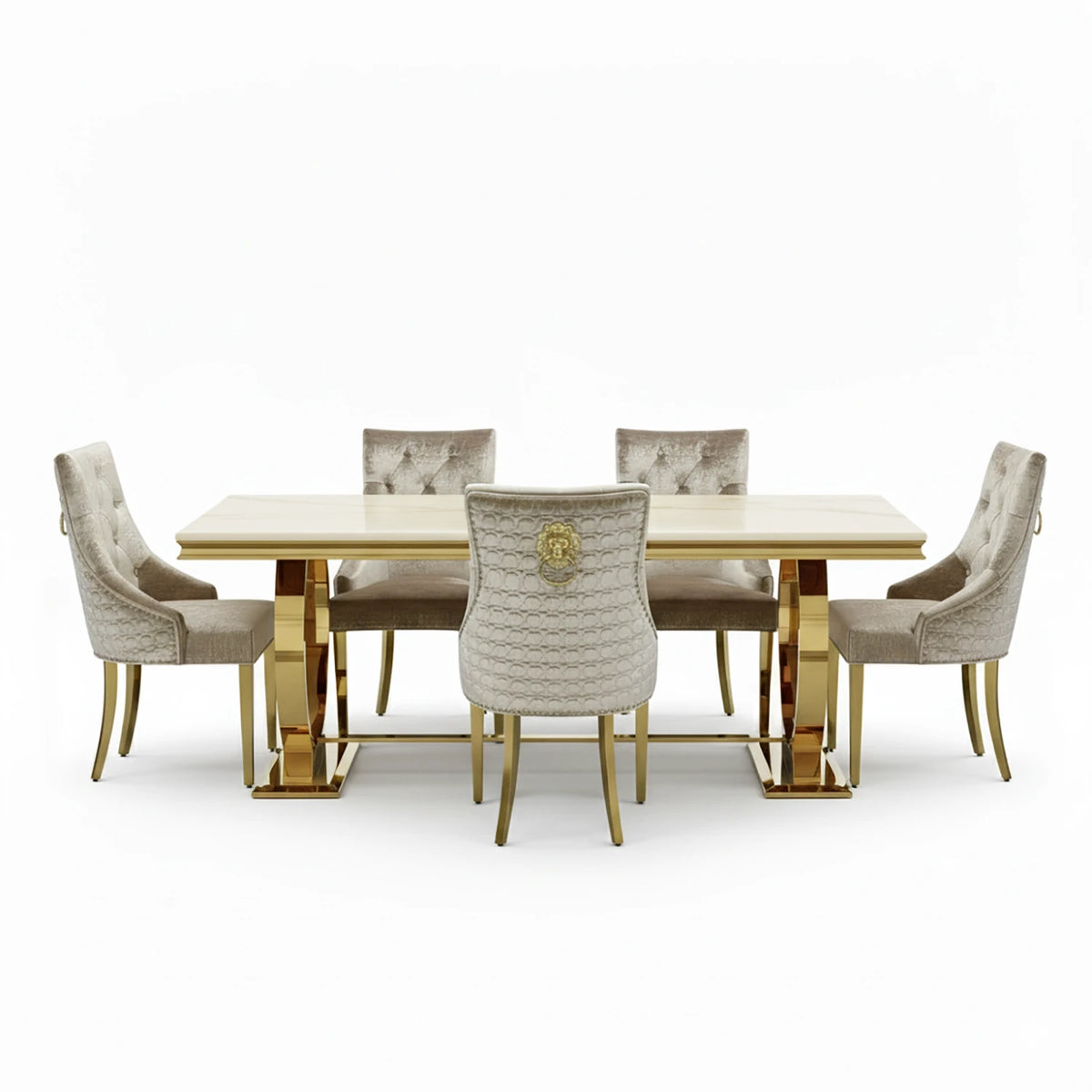 Arianna Gold Marble Dining Table with Roma Mink Chairs - Pendle Village Furniture