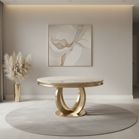 Arianna Gold Round Marble Dining Table