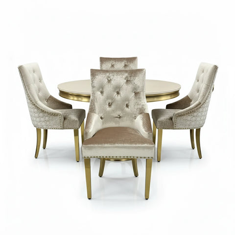 Arianna Round Gold Base Dining Table Set - Pendle Village Furniture