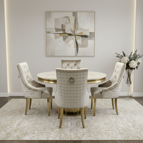 Arianna Round Gold Base Dining Table Set
