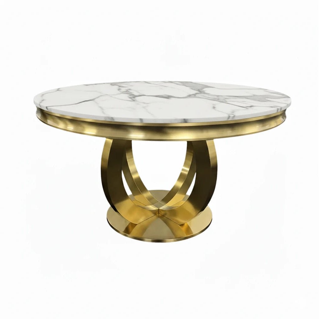 Arianna Gold Round Marble Dining Table - Pendle Village Furniture
