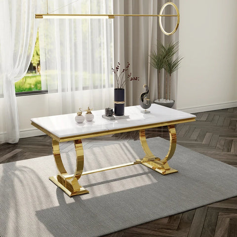 Arianna Gold Marble Dining Table with Roma Mink Chairs - Pendle Village Furniture