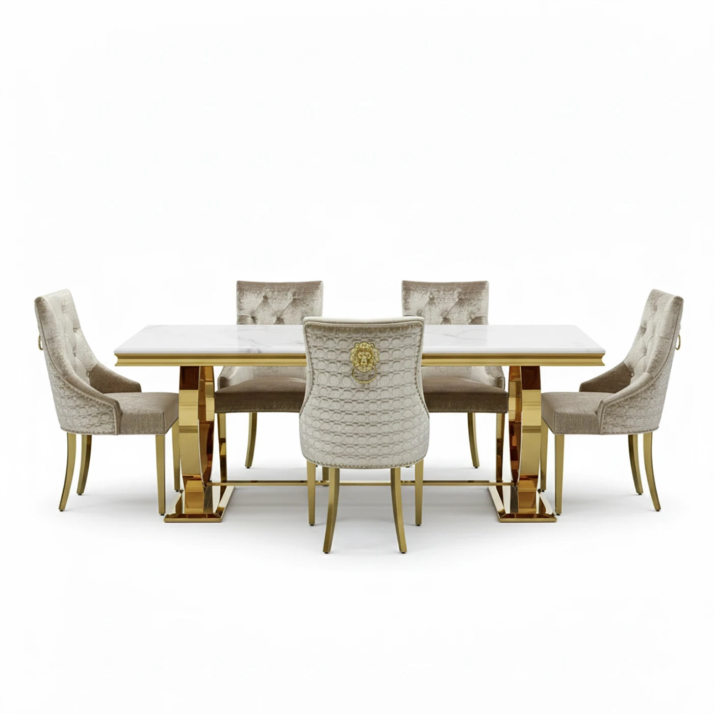 Arianna Gold Marble Dining Table with Roma Mink Chairs - Pendle Village Furniture