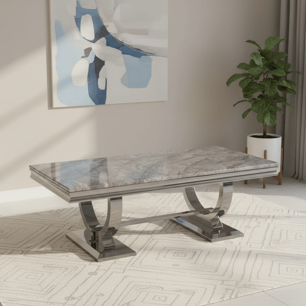 Arianna Light Grey Marble and Chrome Coffee Table