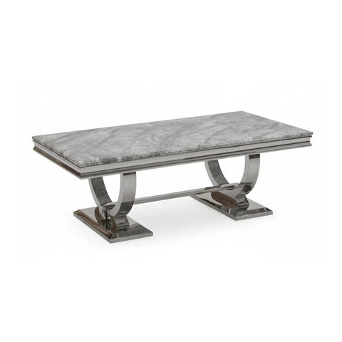Arianna Light Grey Marble and Chrome Coffee Table - Pendle Village Furniture