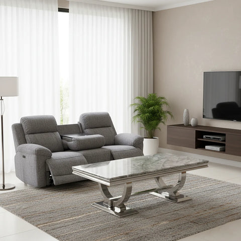 Arianna Light Grey Marble and Chrome Coffee Table - Pendle Village Furniture