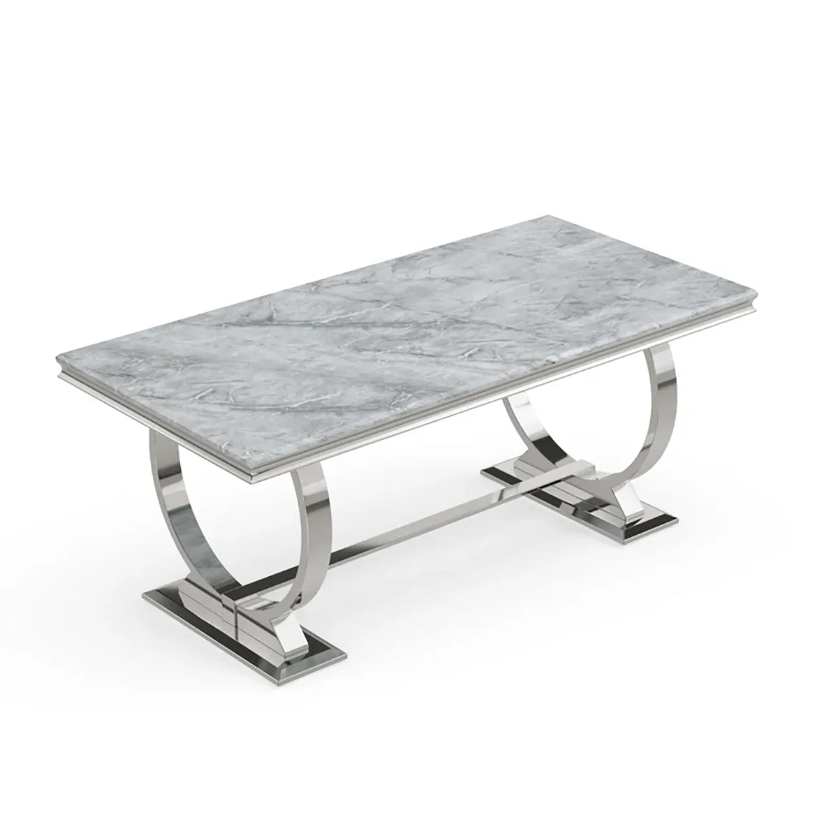 Arianna 2M Marble Top Dining Table with 6 Ring Knocker Chairs - Angled Table View