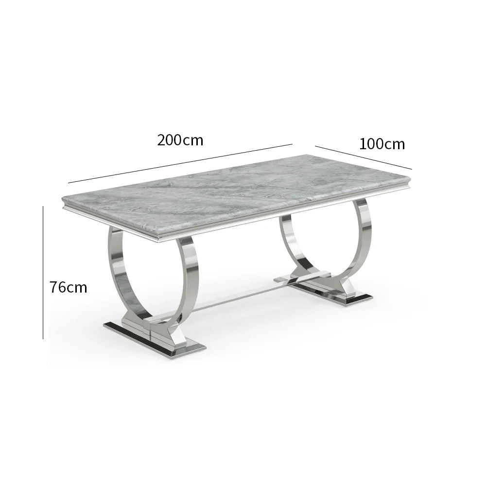 Arianna 2M Marble Top Dining Table with 6 Ring Knocker Chairs - Table Dimensions 