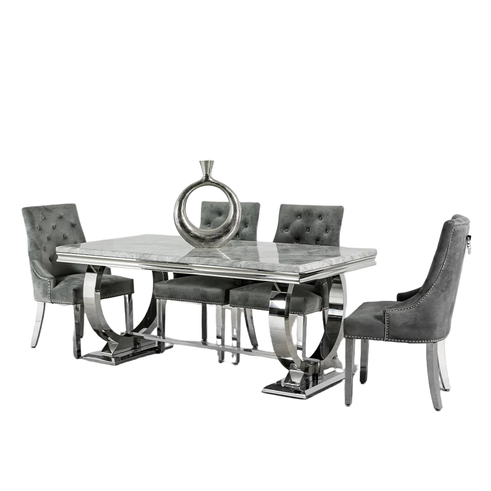 Arianna 1.8M Marble Top Dining Table with Ring Knocker Chairs - Main Image