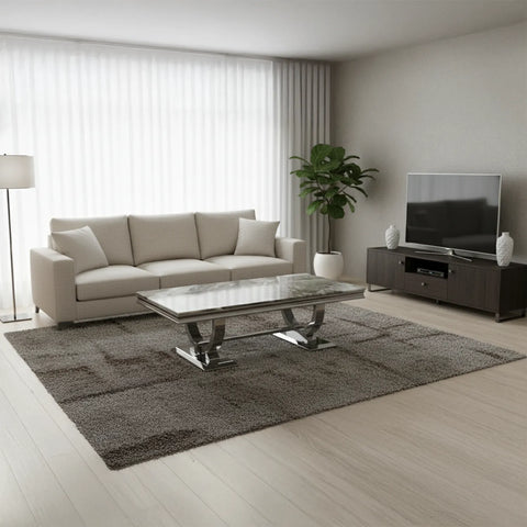 Arianna Mix Brown Marble and Chrome Coffee Table - Pendle Village Furniture