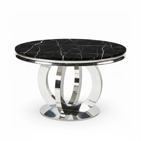 Arianna Round Mix Brown Marble Top Dining Table - Pendle Village Furniture
