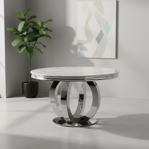 Arianna Round Light Grey Marble Top Dining Table