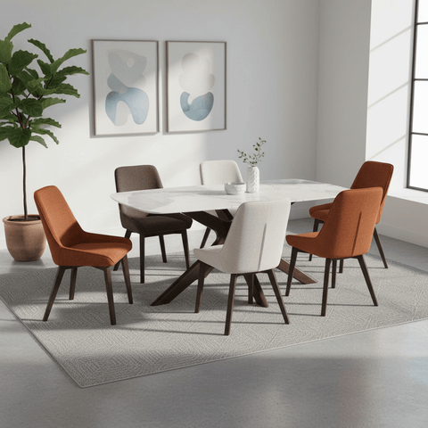 Aura Brown and White Sintered Stone Top Dining Table Set