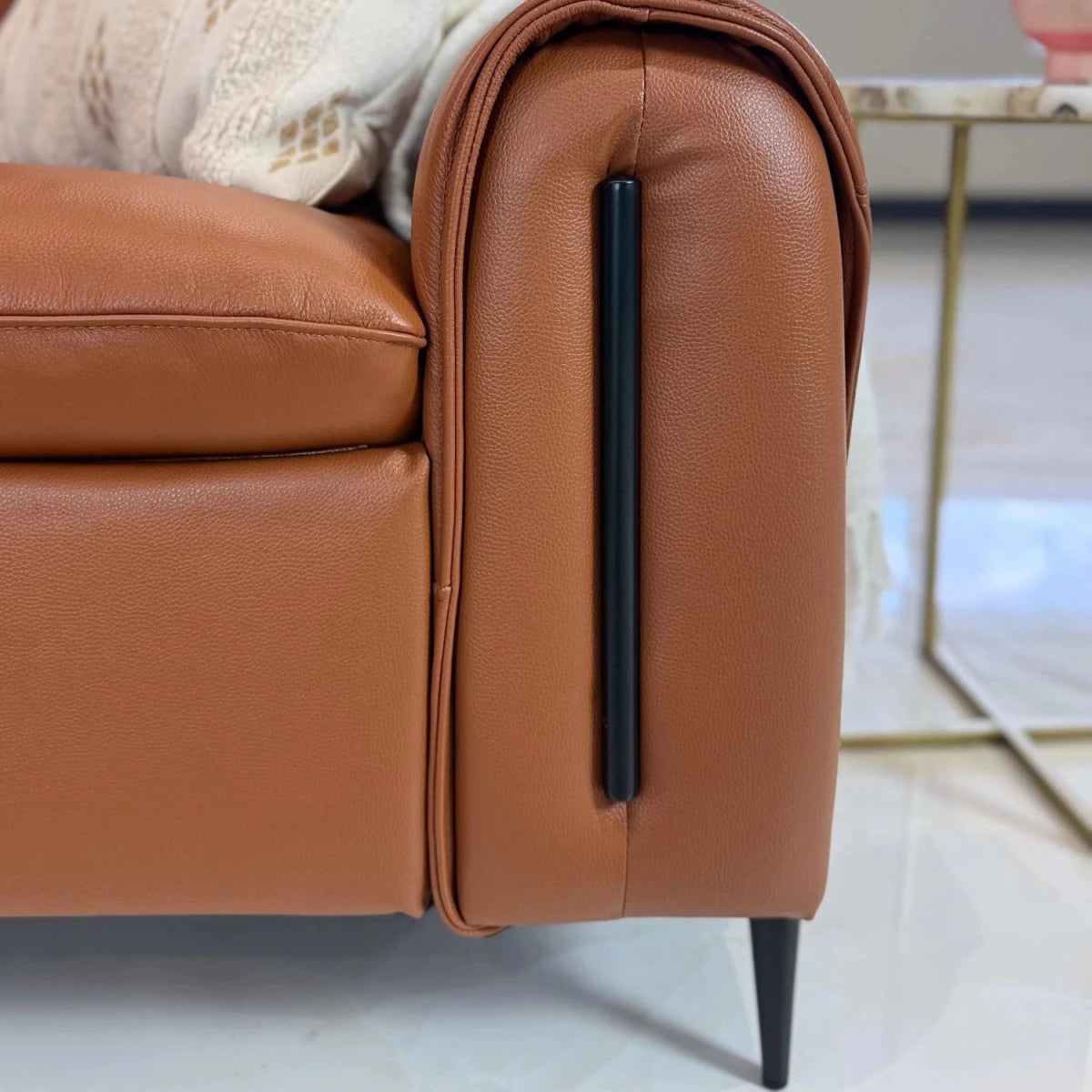 Modern metal legs providing strong support.