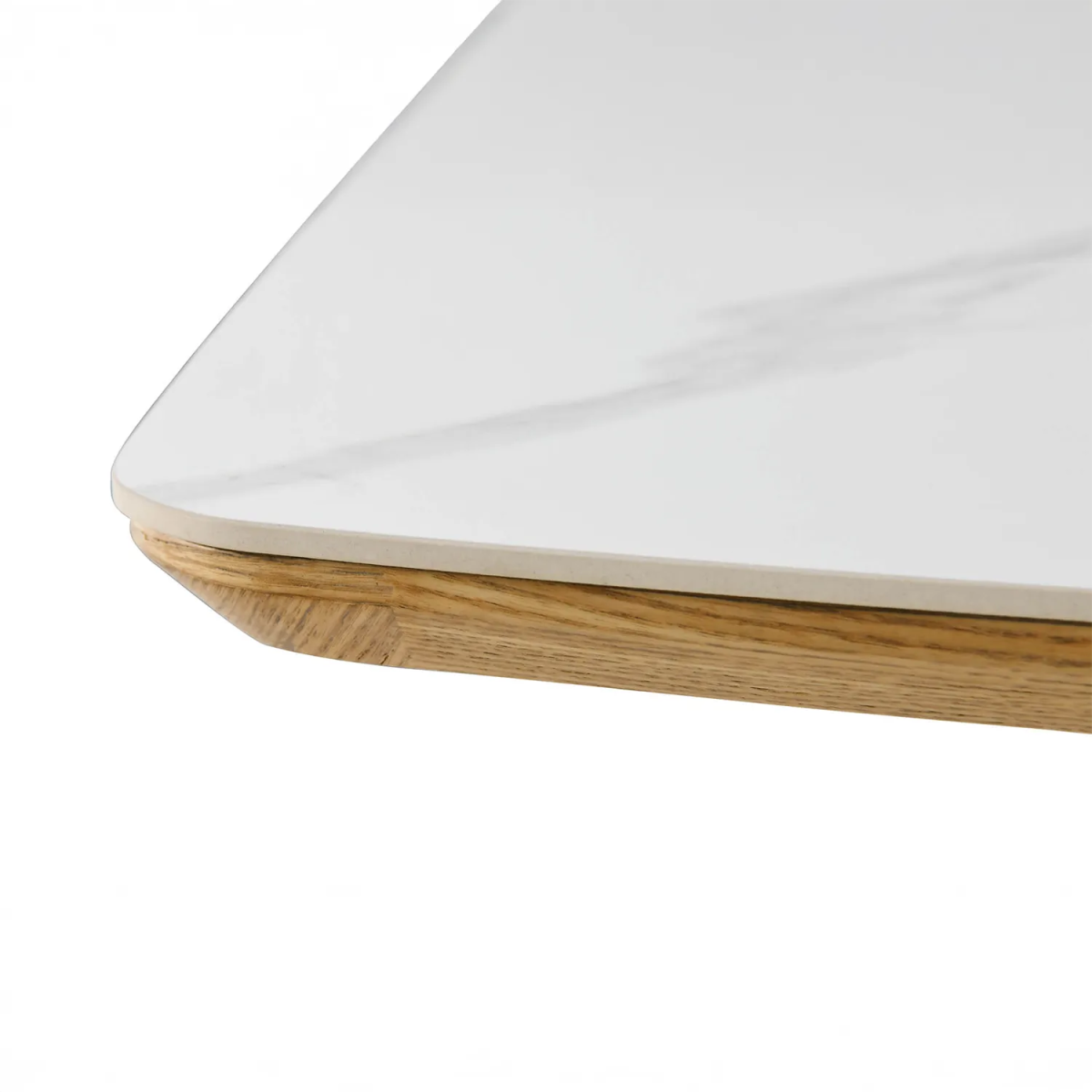 Arlen 200cm White Marble Ceramic Dining Table with Oak Pedestal Base - Pendle Village Furniture
