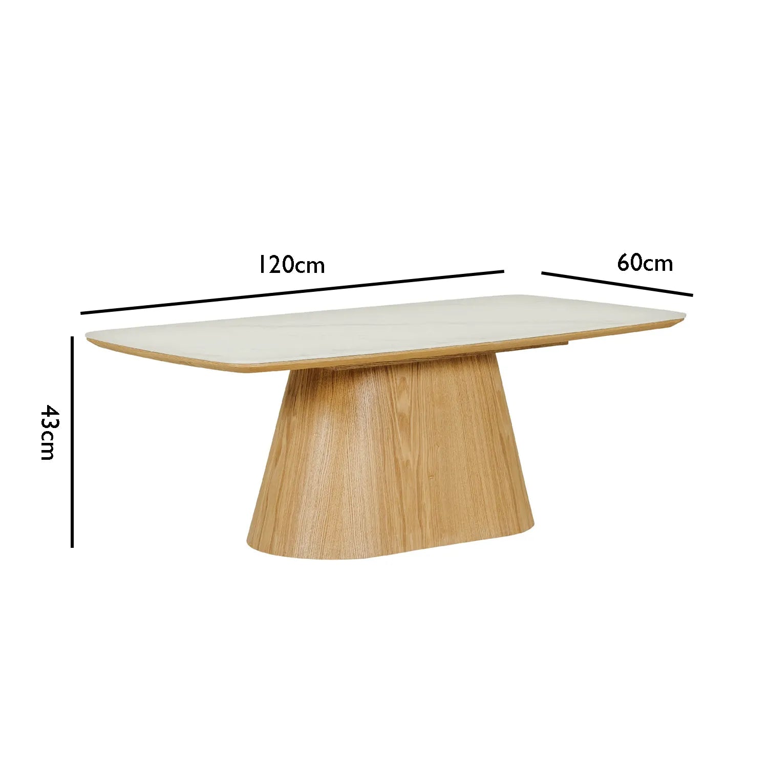 Arlen White Marble Ceramic Coffee Table with Oak Pedestal Base - Pendle Village Furniture