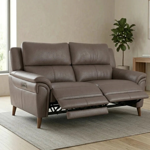 Contemporary leather 3 seater sofa with power reclining function and durability.
