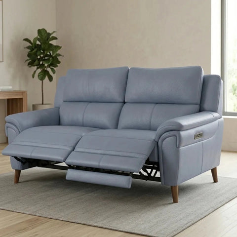 Contemporary leather 3 seater sofa with power reclining function and durability.