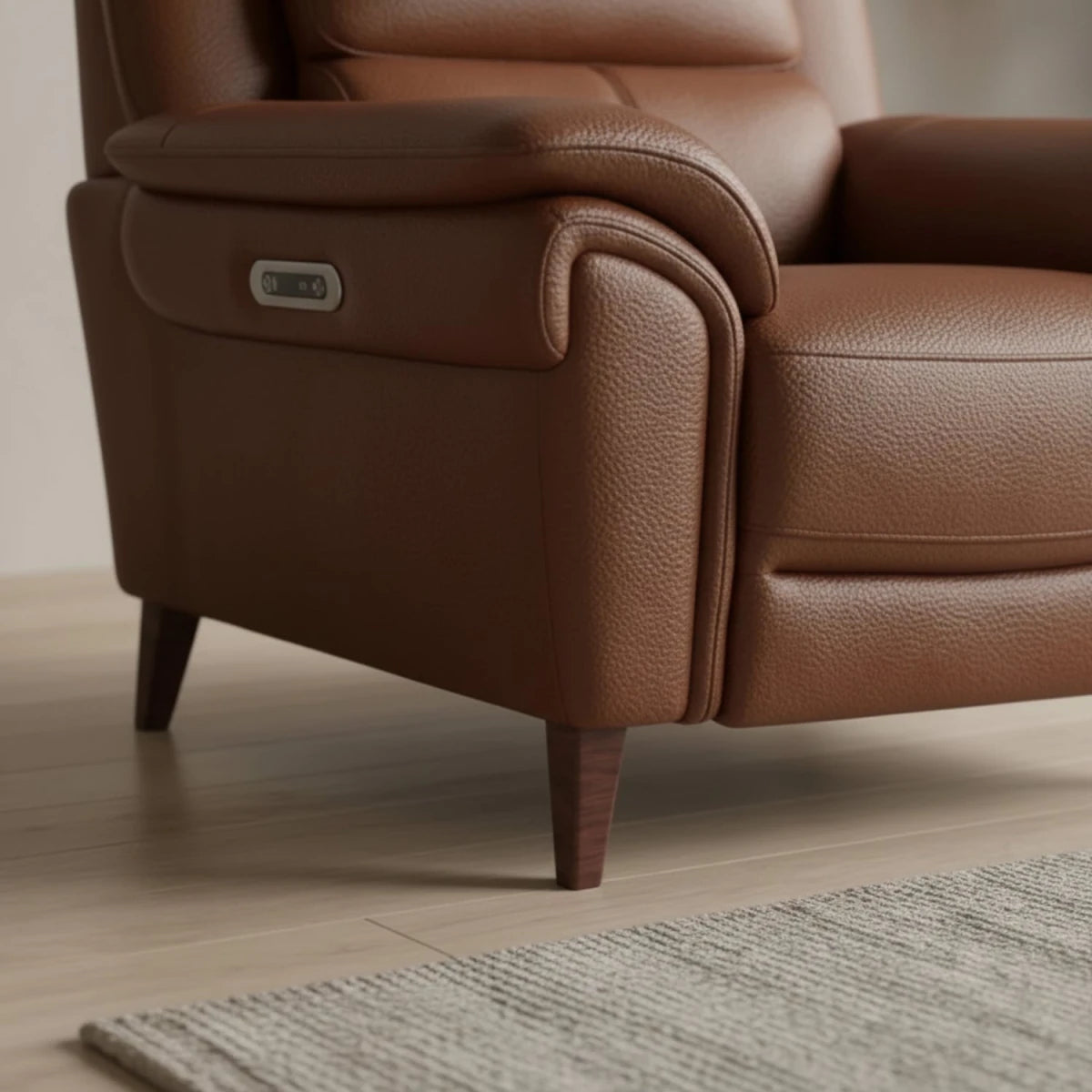 Strong and durable legs supporting modern recliner sofa design.