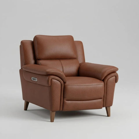 Luxury leather recliner chair with adjustable headrest and soft cushioning.
