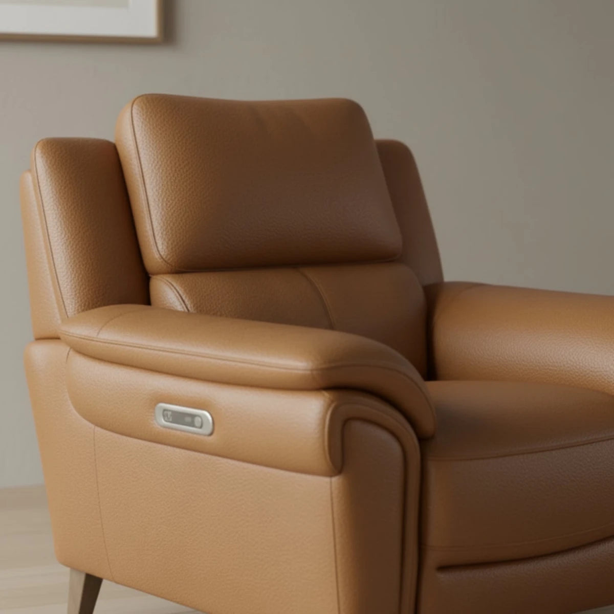 Luxury leather recliner chair with adjustable headrest and soft cushioning.