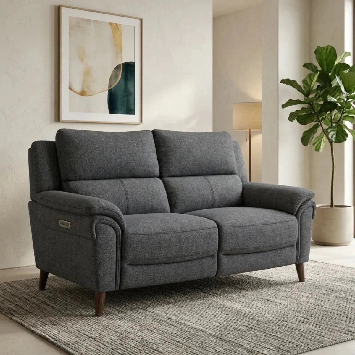 Modern three-seater recliner sofa with coil sprung foam seating.
