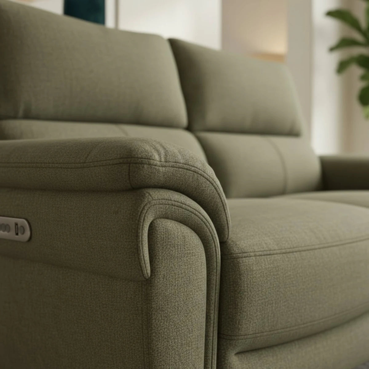 Smooth power reclining mechanism with easy button control.