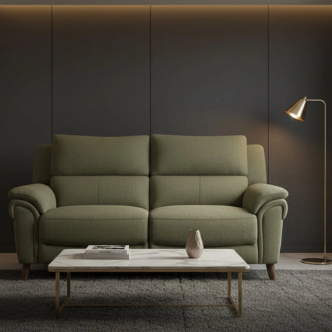 Modern three-seater recliner sofa with coil sprung foam seating.
