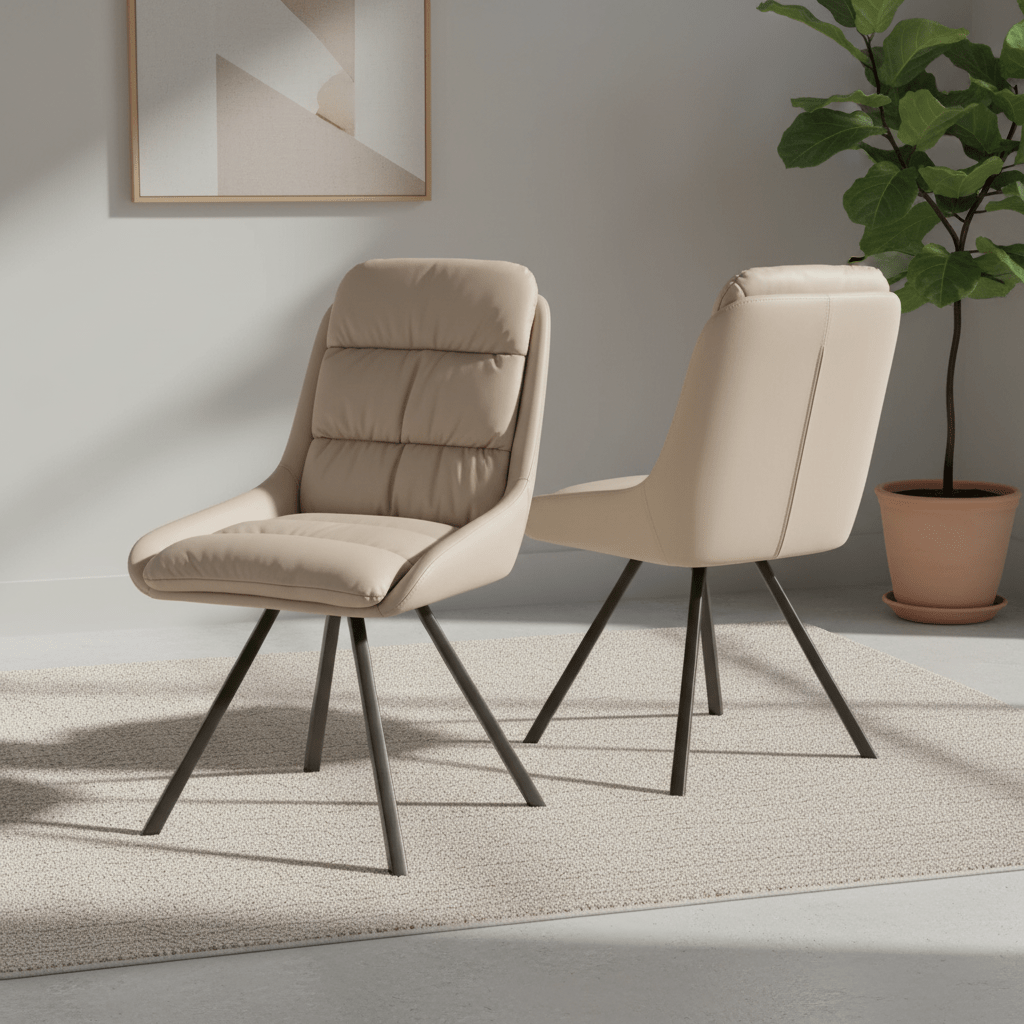 Burnham Cream Bounded Leather Swivel Dining Chairs - Set of 4