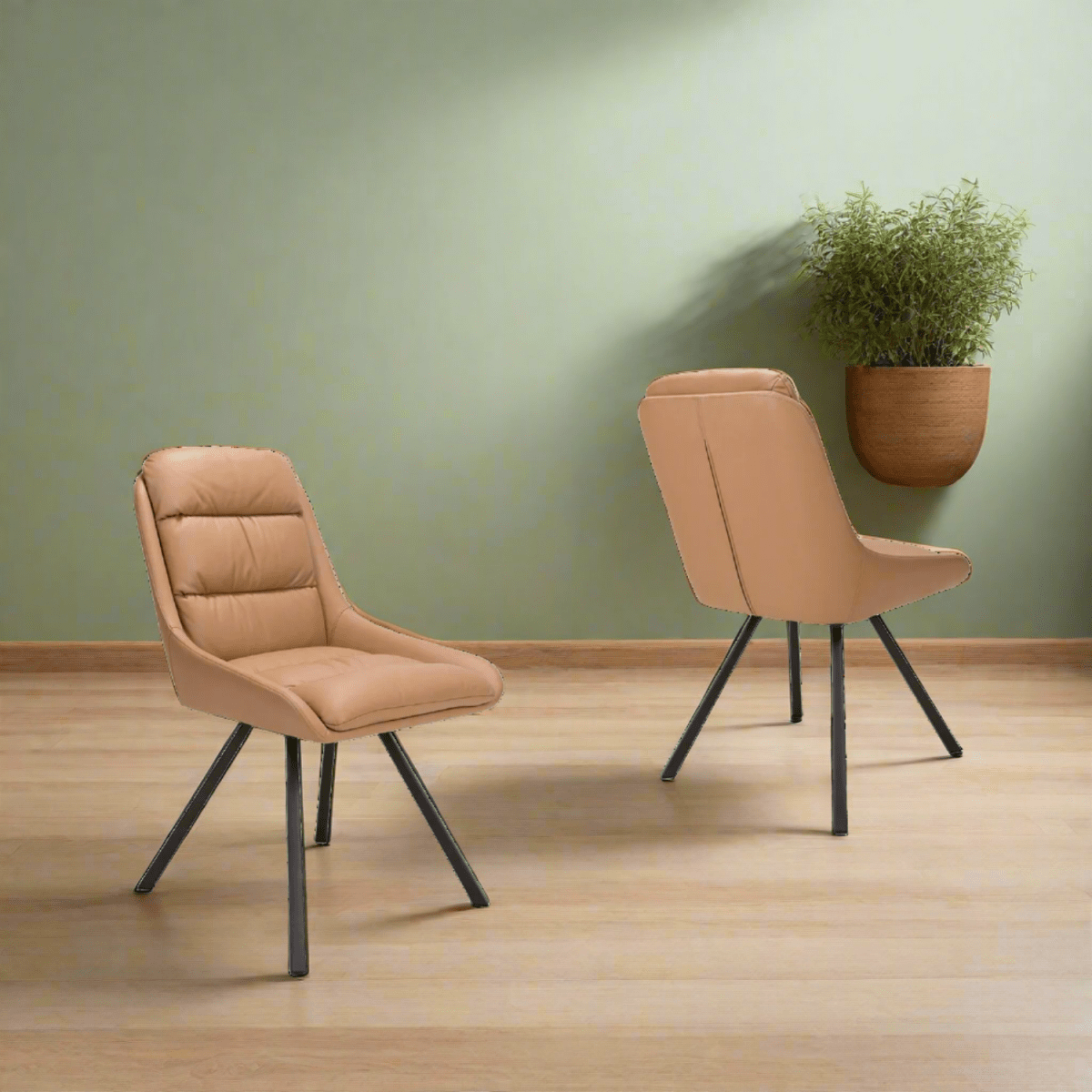 Burnham Tan Bounded Leather Swivel Dining Chairs - Set of 4 - Pendle Village Furniture