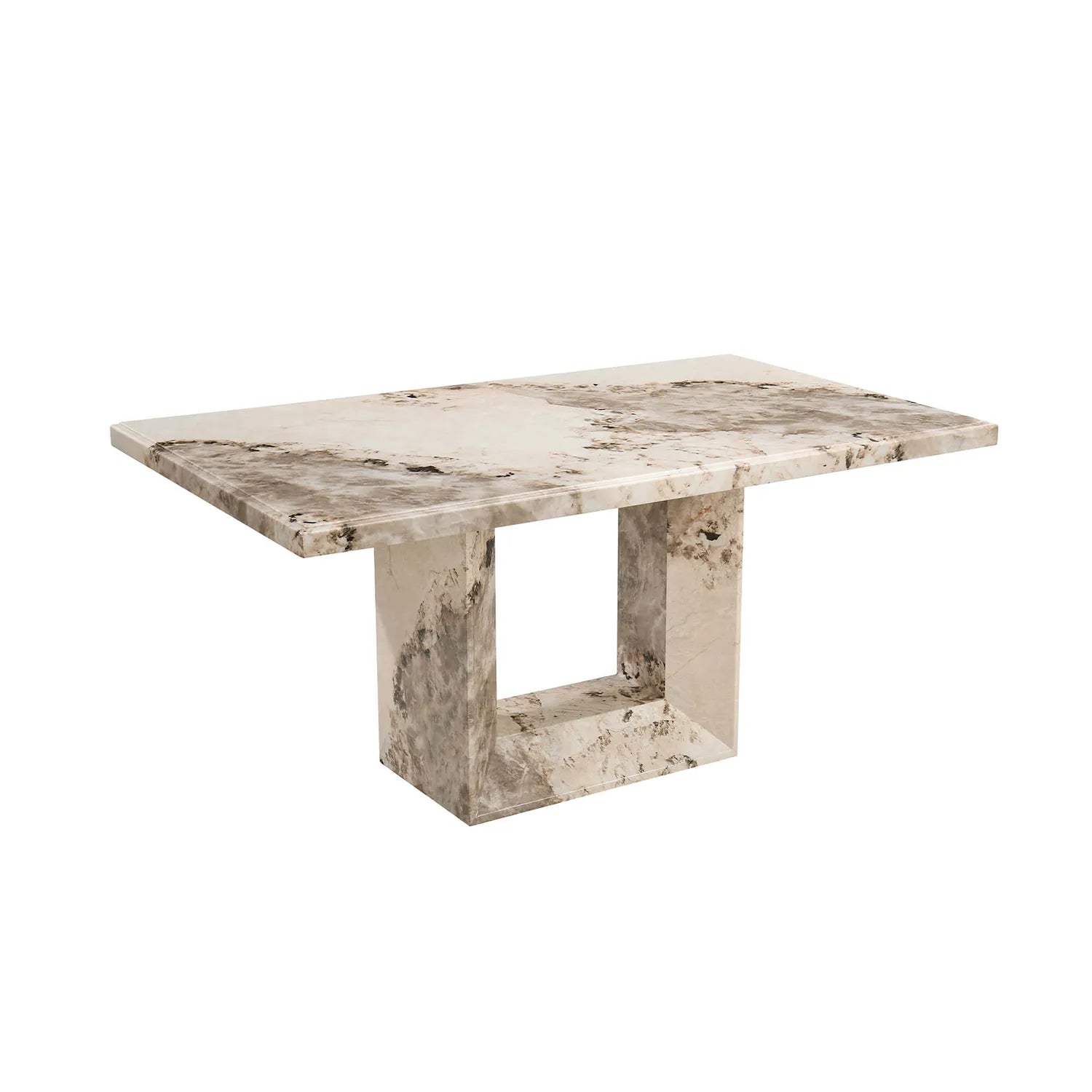 Arsenal Mottled Mocha Marble Dining Table with 4 Apollo Swivel Dining Chairs - Pendle Village Furniture
