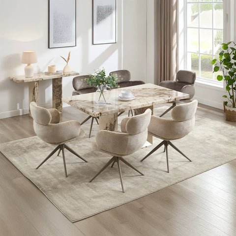 Arsenal Mottled Mocha Marble Dining Table with 4 Apollo Swivel Dining Chairs - Pendle Village Furniture