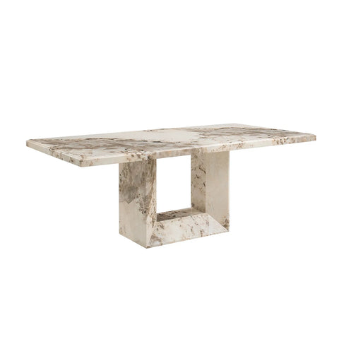 Marble-patterned dining table on a white background