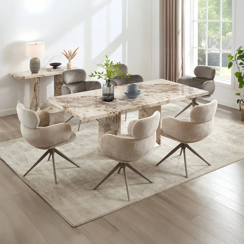 Styled with Chairs in a Living Room - Arsenal 200cm Mottled Mocha Marble Dining Table
