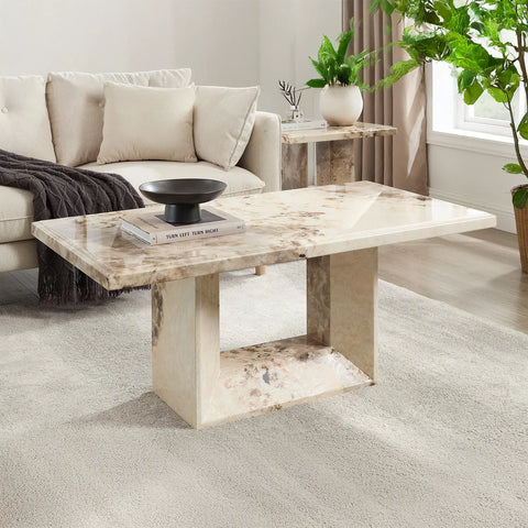 Arsenal Mottled Mocha Marble Coffee Table - Pendle Village Furniture