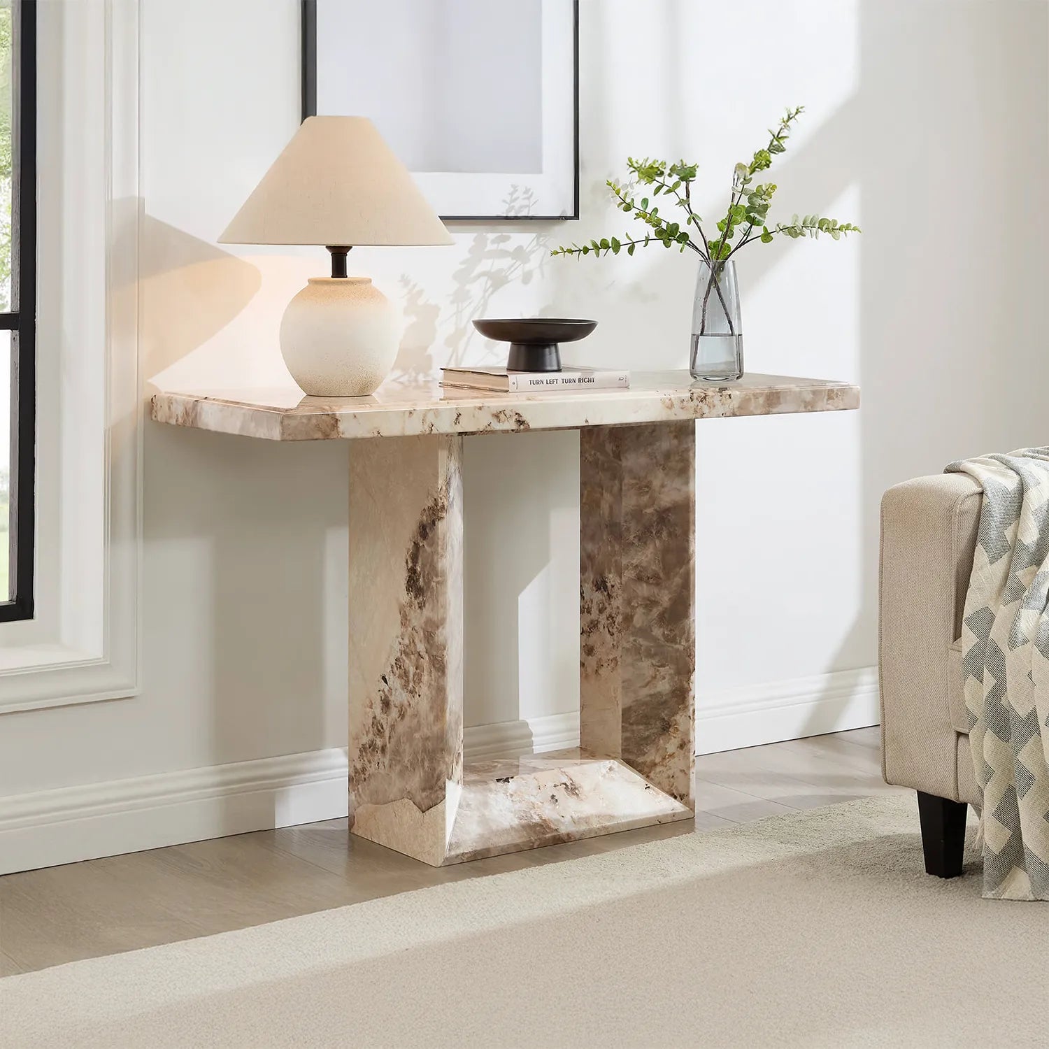 Arsenal Mottled Mocha Marble Console Table - Pendle Village Furniture