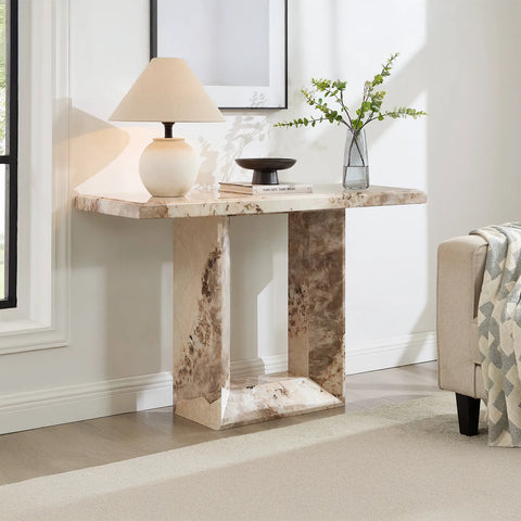 Arsenal Mottled Mocha Marble Console Table - Pendle Village Furniture