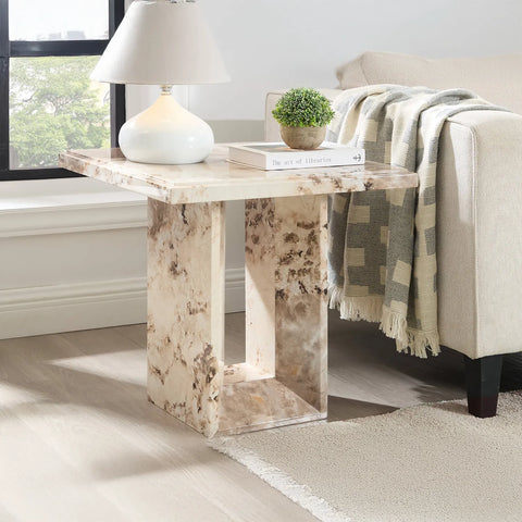 Arsenal Mottled Mocha Marble Lamp Table - Pendle Village Furniture