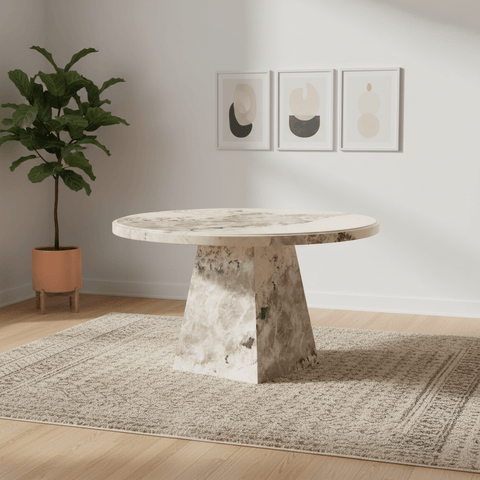 Arsenal Round Mottled Mocha Marble Dining Table -130cm