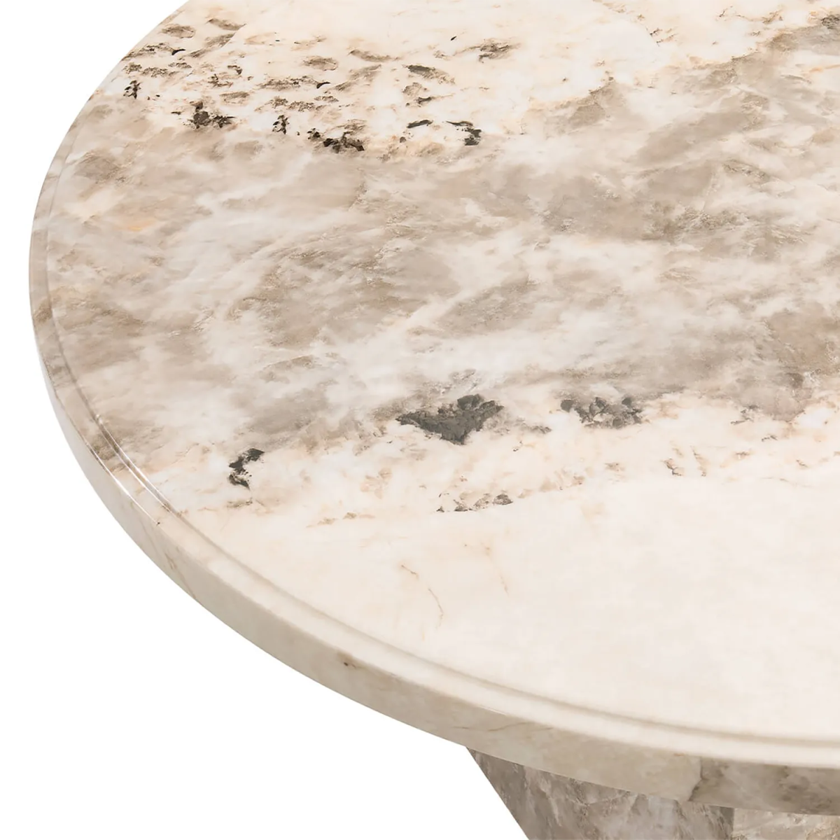 Close Up Arsenal Round Mottled Mocha Marble Dining Table 