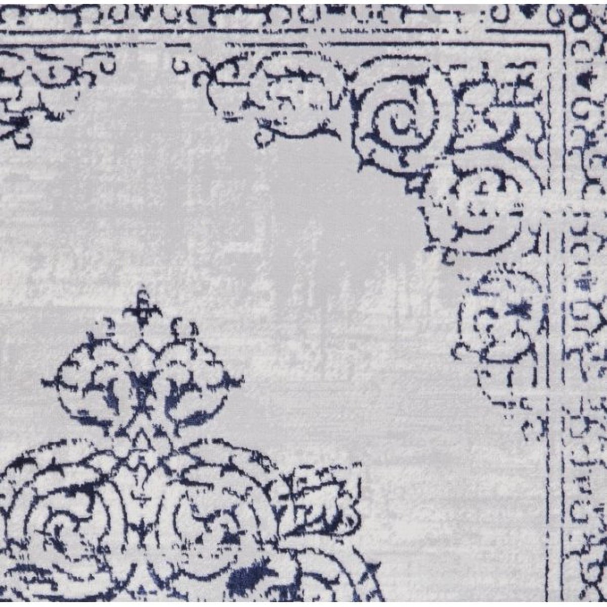 Modern blue and silver rug with shimmering finish