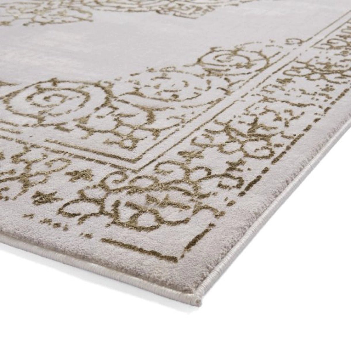 Close-up of Artemis gold silver rug high-density pile