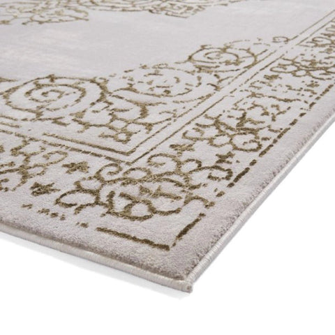Close-up of Artemis gold silver rug high-density pile
