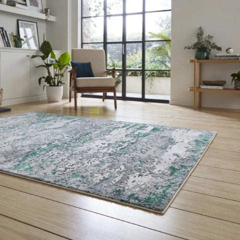 Artemis B9289A modern abstract green rug with metallic detailing