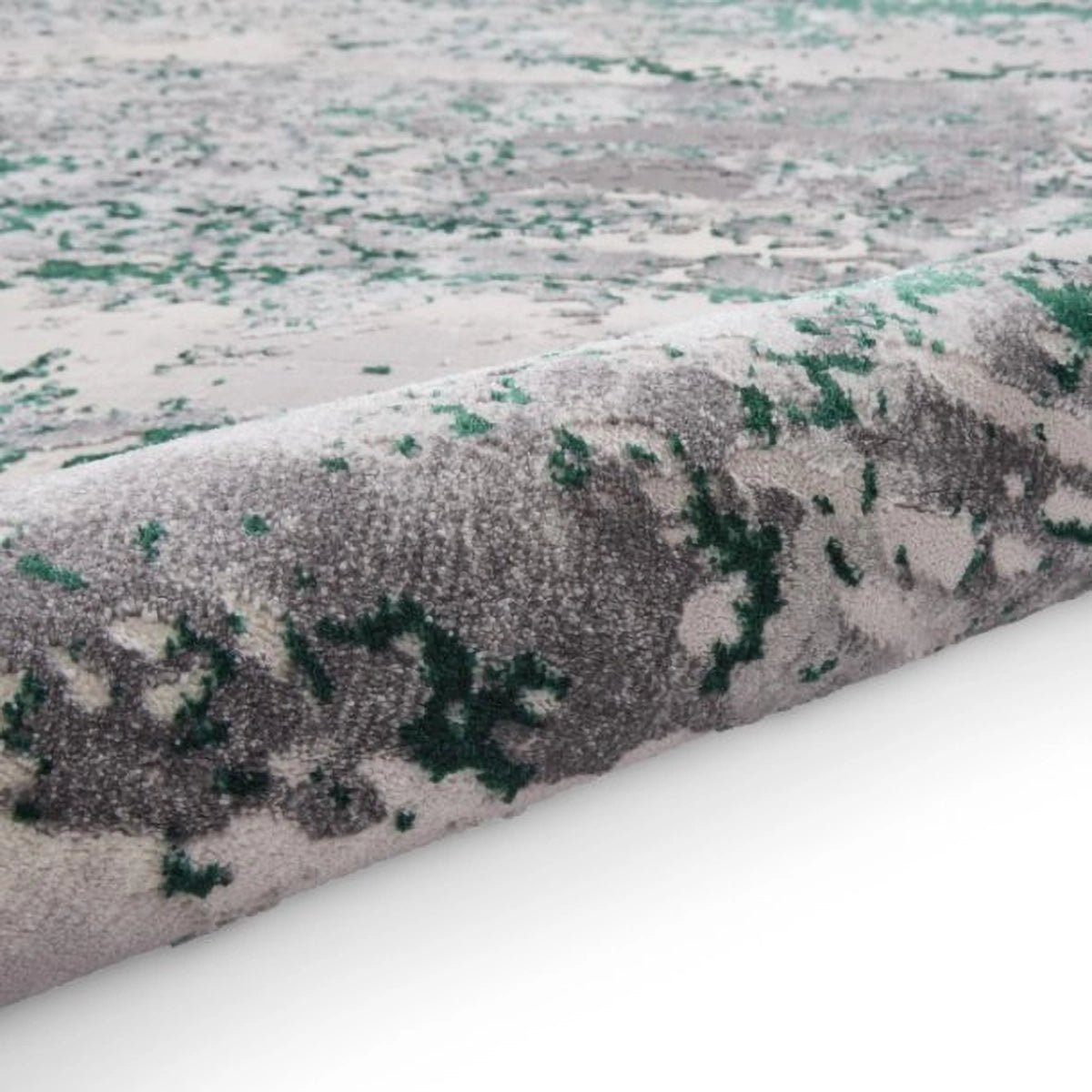 Artemis B9289A modern abstract green rug with metallic detailing - Close up