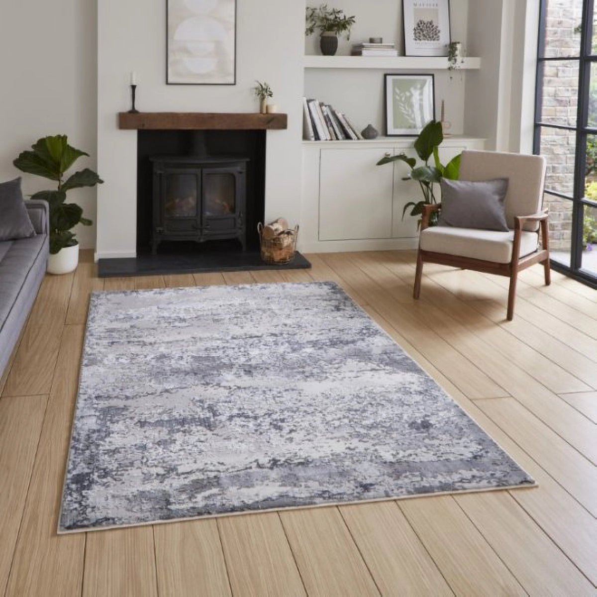 Artemis B9289A modern abstract grey rug with metallic detailing and a high-density pile. Durable, stylish and available in multiple sizes.