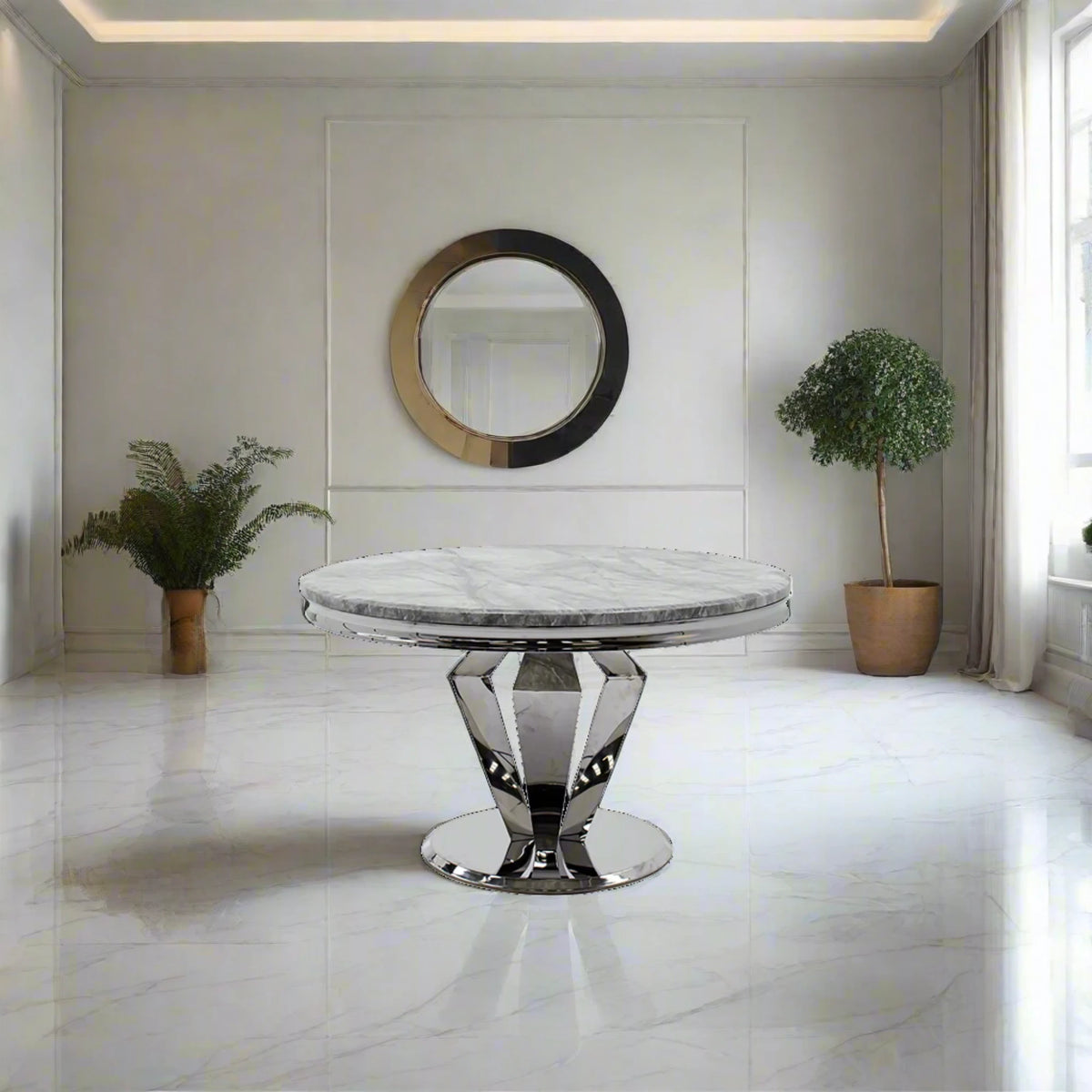 Vida Living Arturo Round Light Grey Marble Top Dining Table - Pendle Village Furniture