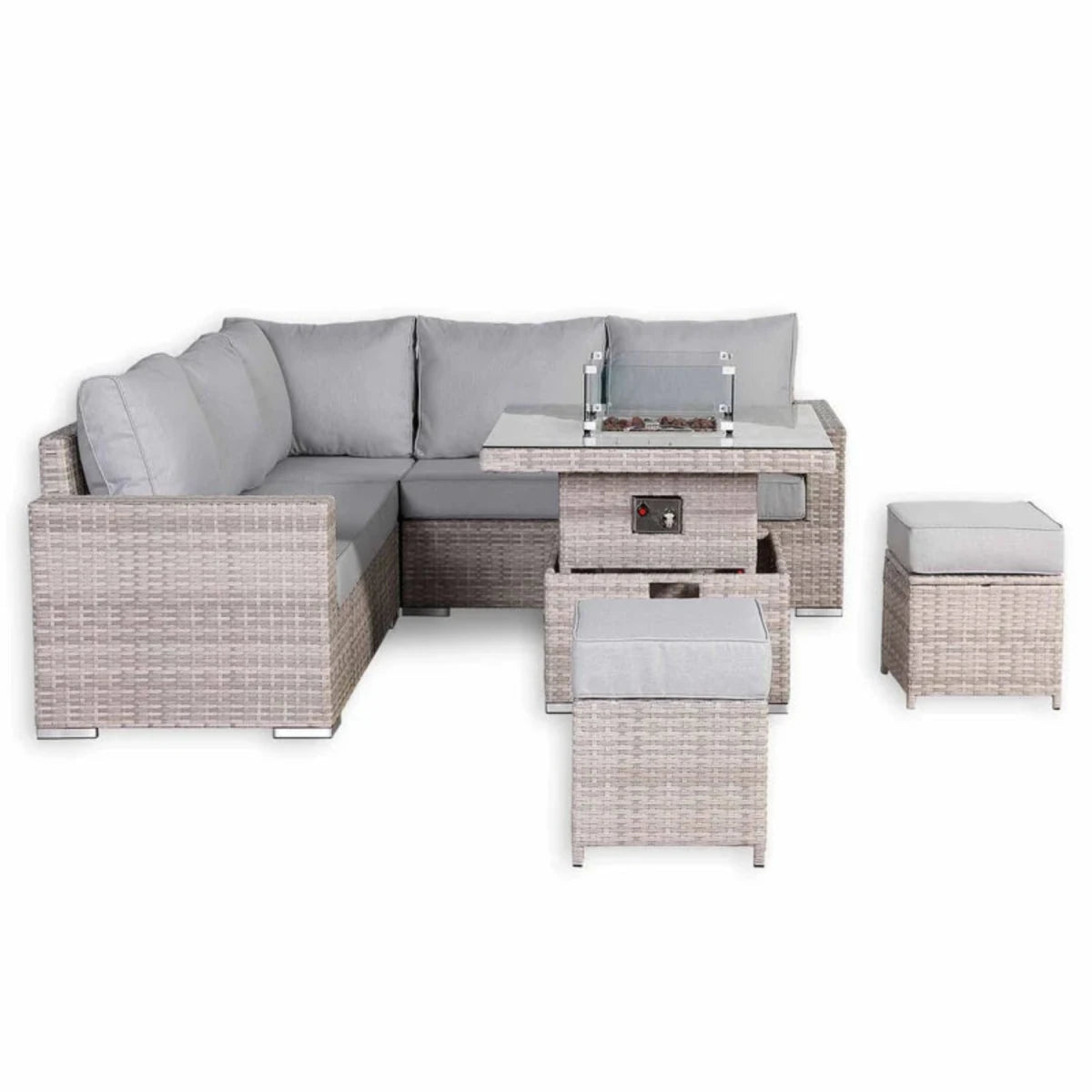 Stylish rattan outdoor seating set for garden dining and relaxation.
