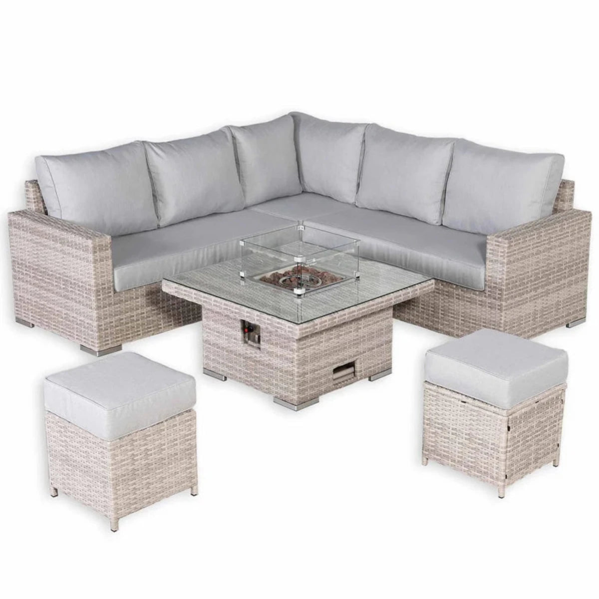 Complete outdoor lounge set designed for comfort and warmth.