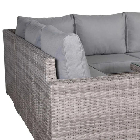 Elegant synthetic rattan design for outdoor use.